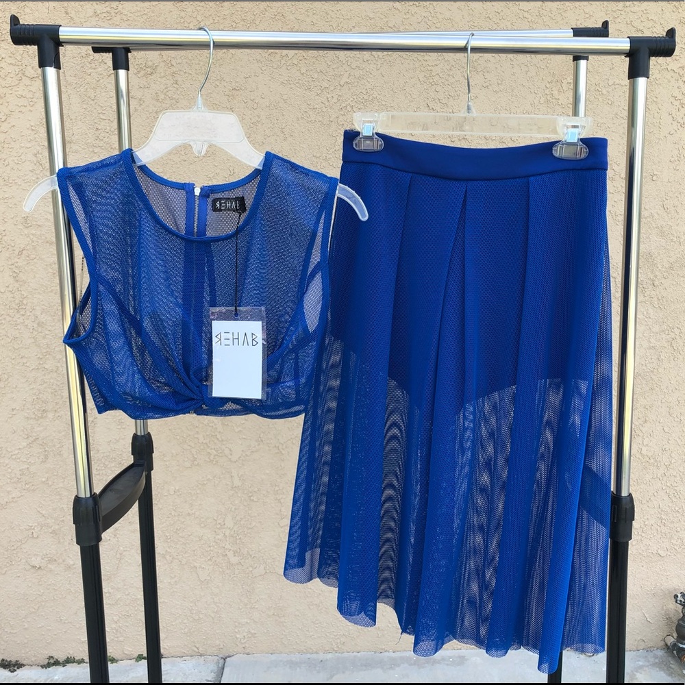 Two-Piece Blue Mesh Top + Skirt